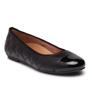 Vionic Spark Desiree Quilted Flat Black Nappa Leather Patent Leather Cap Toe